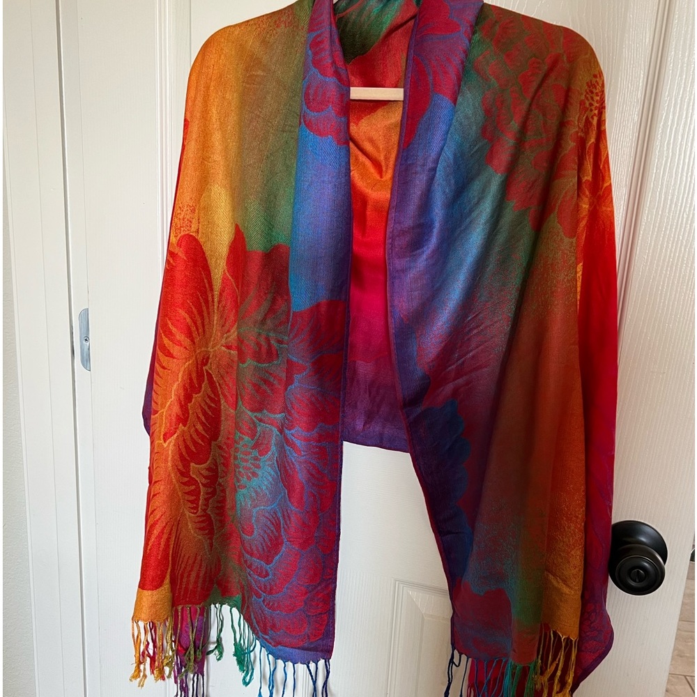 100%. Pashmina Stunning colorful scarf wrap. NWOT